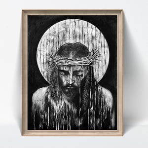 Charcoal Jesus Christ Drawing Original Large Handmade Christian Art Home Decor – NOT PRINT