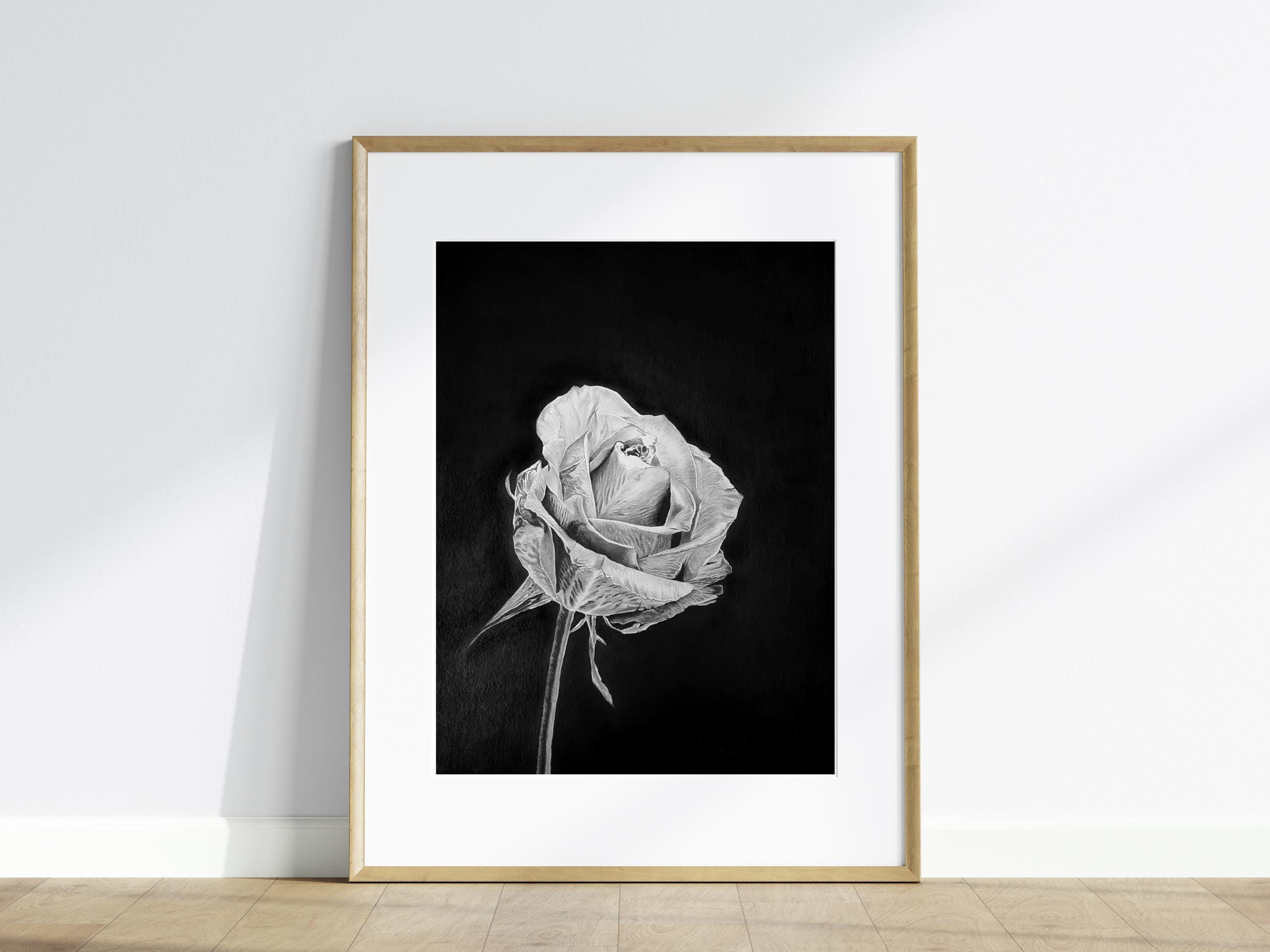 Black Rose Drawing Original – Handmade Pencil Sketch A3 Gothic