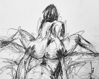 Dibujo interracial sensual original, arte hecho a mano de relaciones sexuales entre hombre y mujer, decoración de dormitorio A5