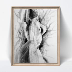 Sensual Abstract – Original Charcoal Drawing, One of a Kind Handmade Wall Art – NOT PRINT