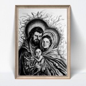 Charcoal Drawing “Mother’s Grace” Original Handmade Spiritual Art – NOT PRINT