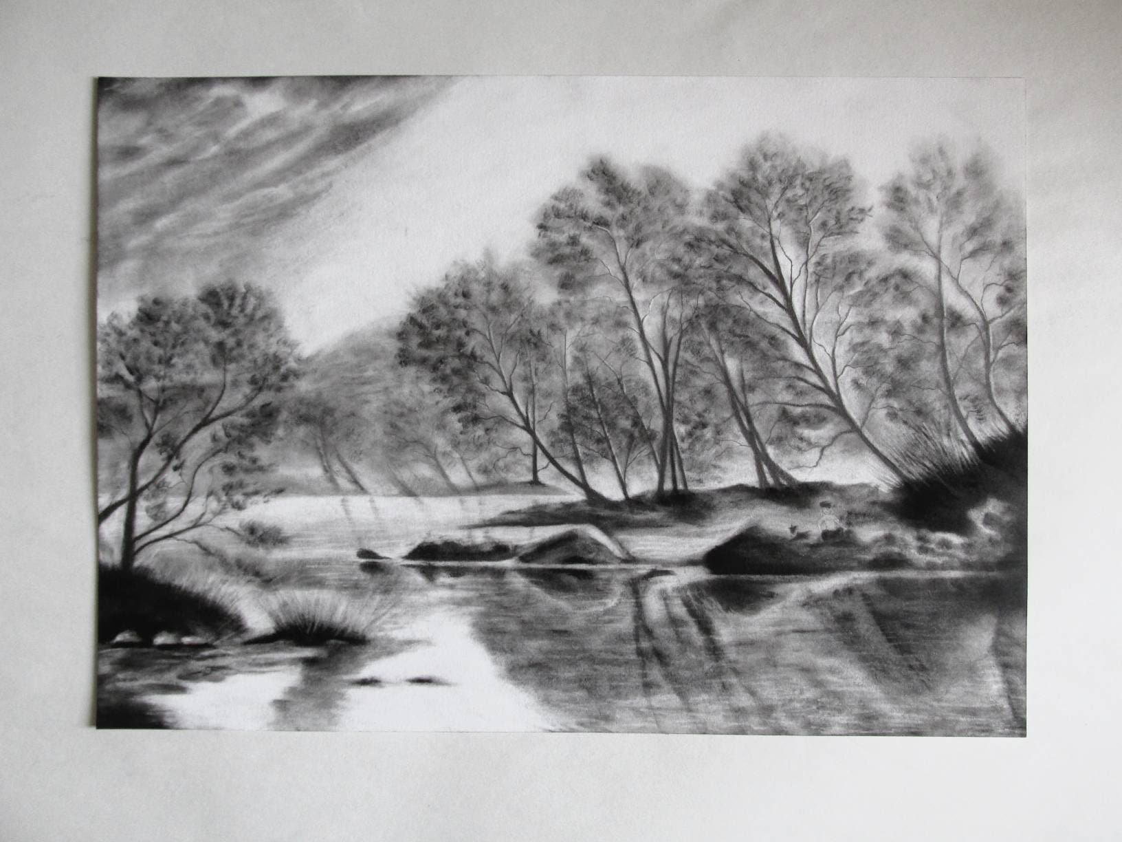  1-11x14 Through the Fog - Charcoal Drawing - Original