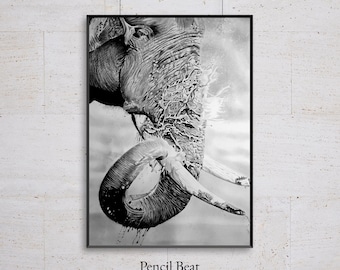 Elephant Pencil Drawing Original – Handmade Wildlife Art, Safari Animal Wall Decor, Realistic Elephant Sketch, NOT PRINT
