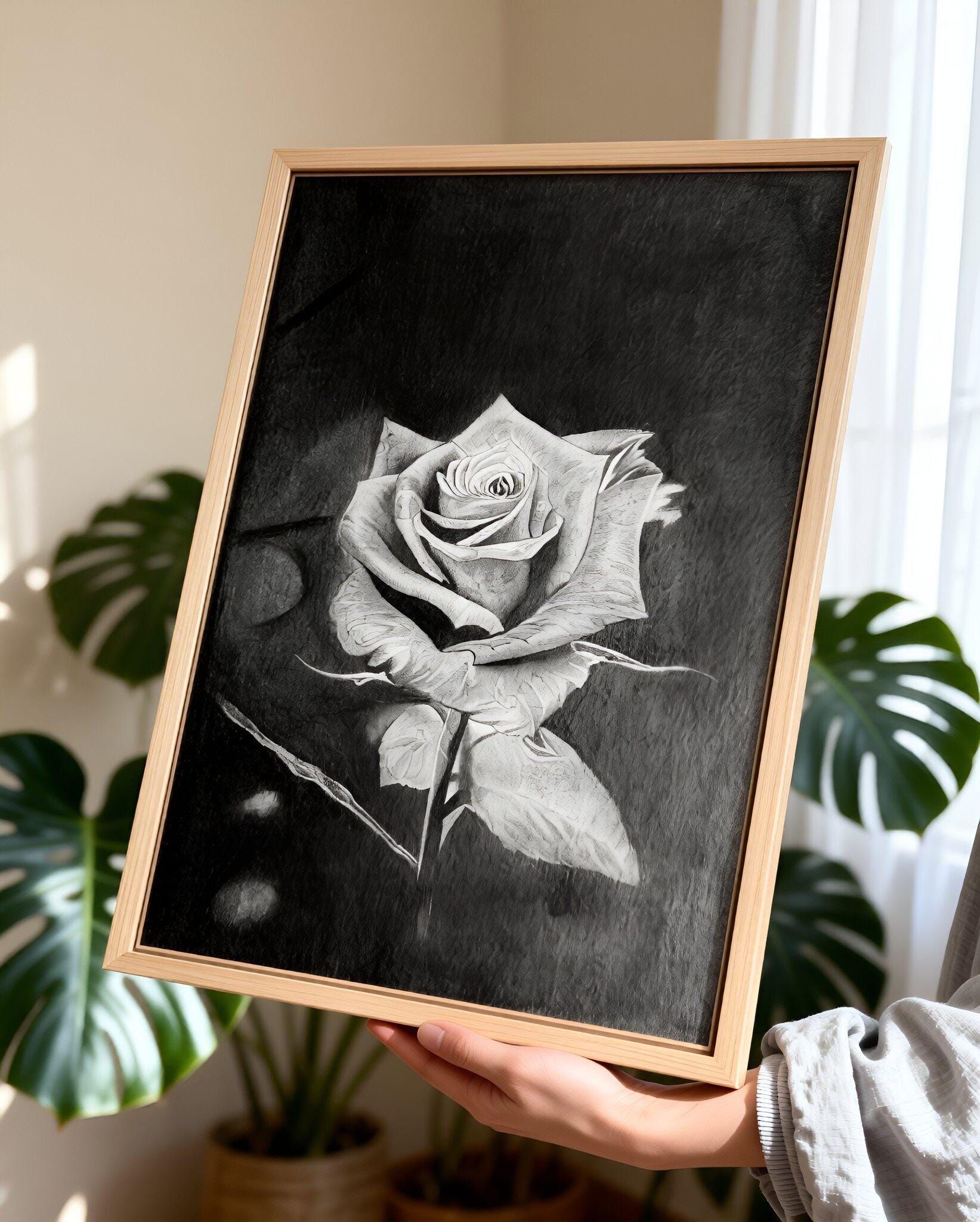 Original Pencil Rose Drawing, Hidden Secrets Micro Detail Artwork