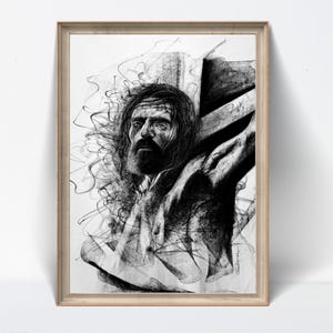 Modern Religious Charcoal Drawing Original Handmade Christian Art Home Decor – NOT PRINT