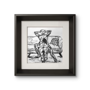 Sensual Couple Art Miniature, Intimate Embrace Pencil Sketch, Romantic Gift, 3x3 Inch Original Wall Decor