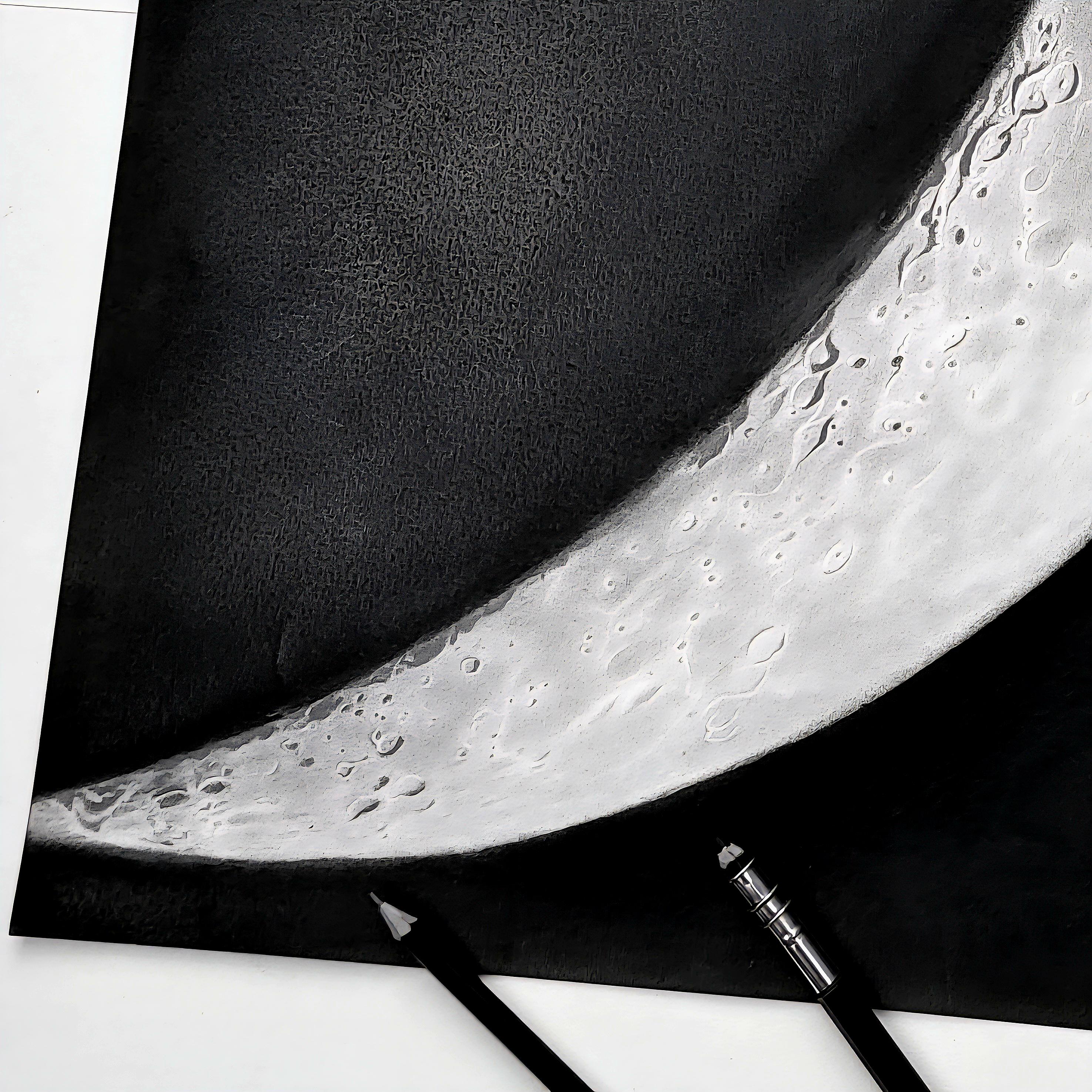 Crescent Moon Pencil Drawing Handmade Celestial Night Sky Graphite Art