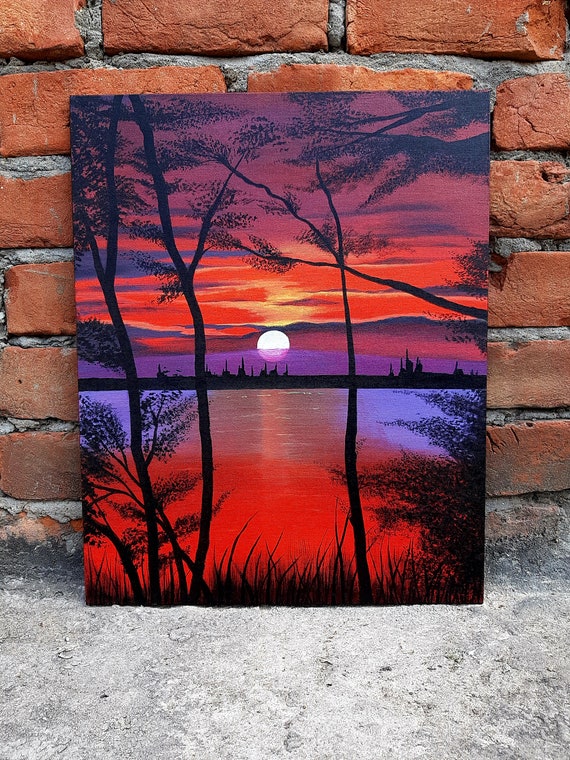 Sunset Canvas Acrylic Color Original Painting Sunset Wall Art