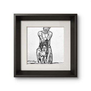 Original Handmade Sensual Couple Art, Miniature Intimate Love Drawing, 3x3 Inch Wall Decor Gift