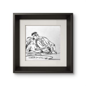 Original Intimacy Embrace Intercourse Art Miniature Pencil Sketch Couple Love Making Art Romantic Handmade