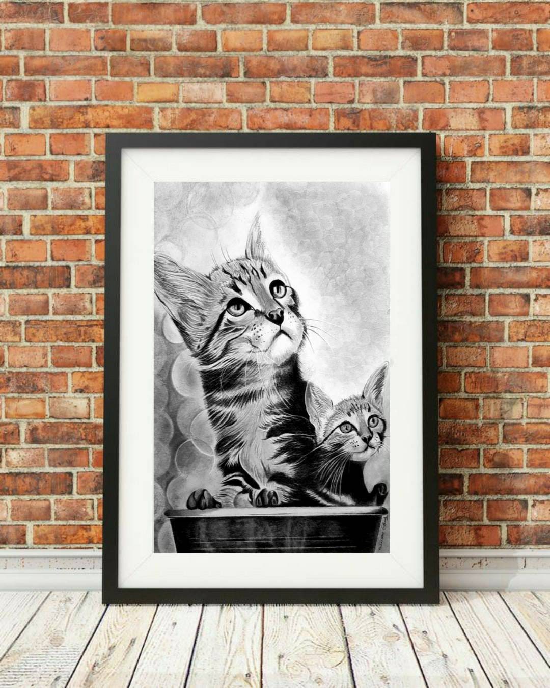 オリジナル猫子猫鉛筆画、リアルな動物肖像画 A3 - Etsy 日本