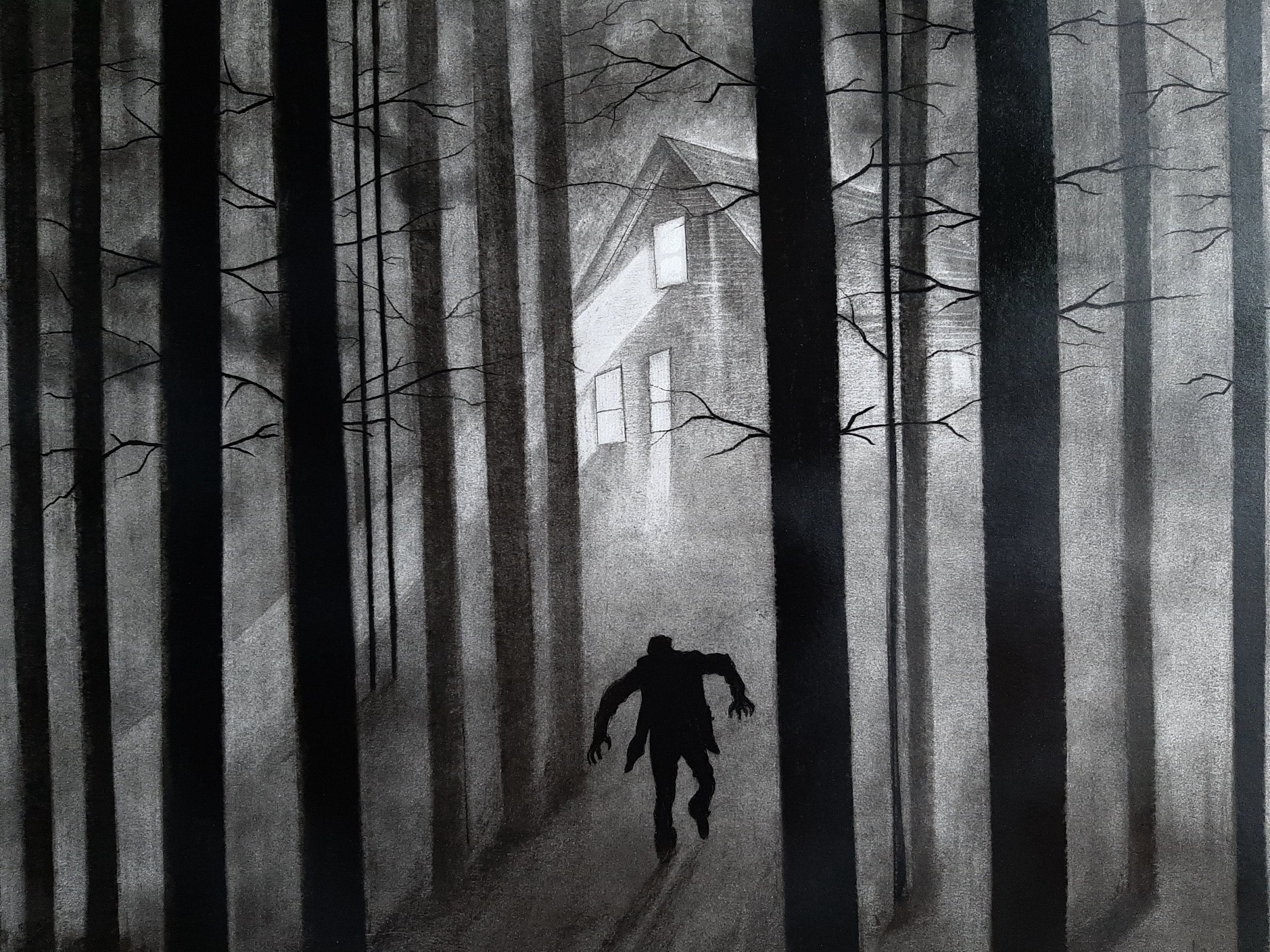  1-11x14 Through the Fog - Charcoal Drawing - Original Landscape  Art - Dark Forest Home Decor - Black & White Landscape - Fine Art and  Illustration - Gift Idea : Handmade Products