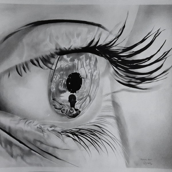 Original Eye Drawing, I Forever Eye Painting, Realistic Graphite Pencil Drawing, Gift idea, Decor home, For her Unique Drawing of eye