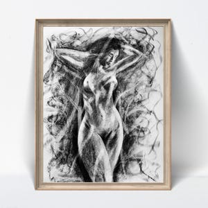 Whispering Flame -NOT PRINT one of a kind handcrafted Charcoal artwork on paper size  22x28 inch. Sensual Drawing, Figurative Fine Art.