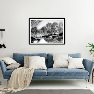 Original Landscape Charcoal Drawing Landscape Painting Lowcountry View Original Antique Landscape Scenery Nature Forest Sketch Art image 7