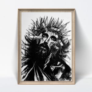 Charcoal Jesus Portrait Original Handmade Christian Art Religious Home Decor – NOT PRINT