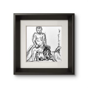 Tiny Intimate Couple Drawing, Original Pencil Gesture Art, Sensual Love Gift, Romantic Christmas Gift, Miniature Wall Art