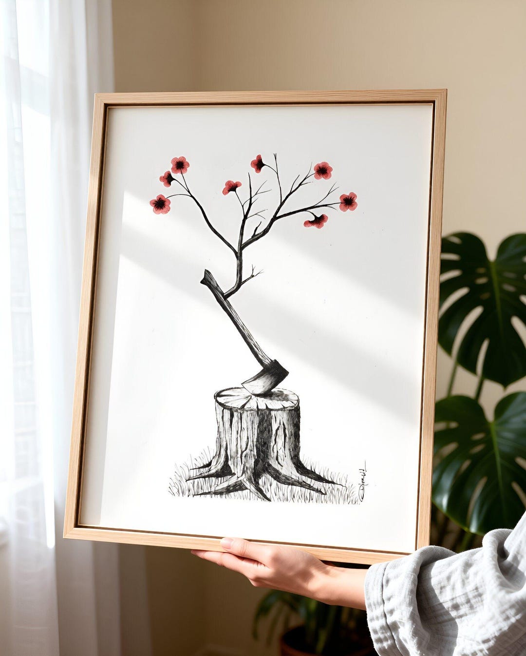 Original Pencil Nature Drawing, Hope After the Fall, A5 Handmade