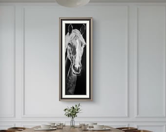Handmade Horse Charcoal Drawing: Realistic Stallion Portrait, Western Wall Art