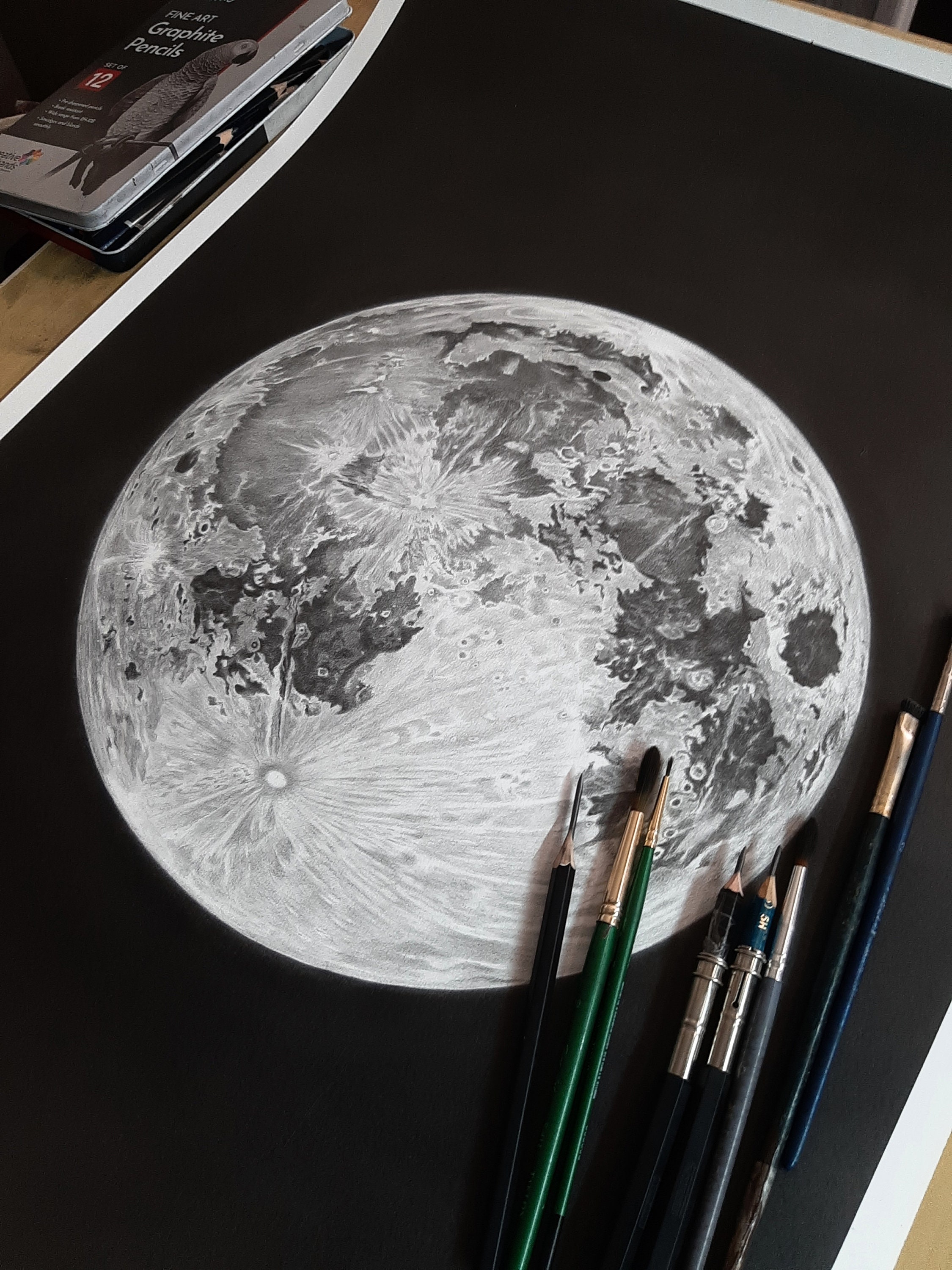 Full Moon Colored Pencil Drawing MUSEjar East Aurora 15 March 2021