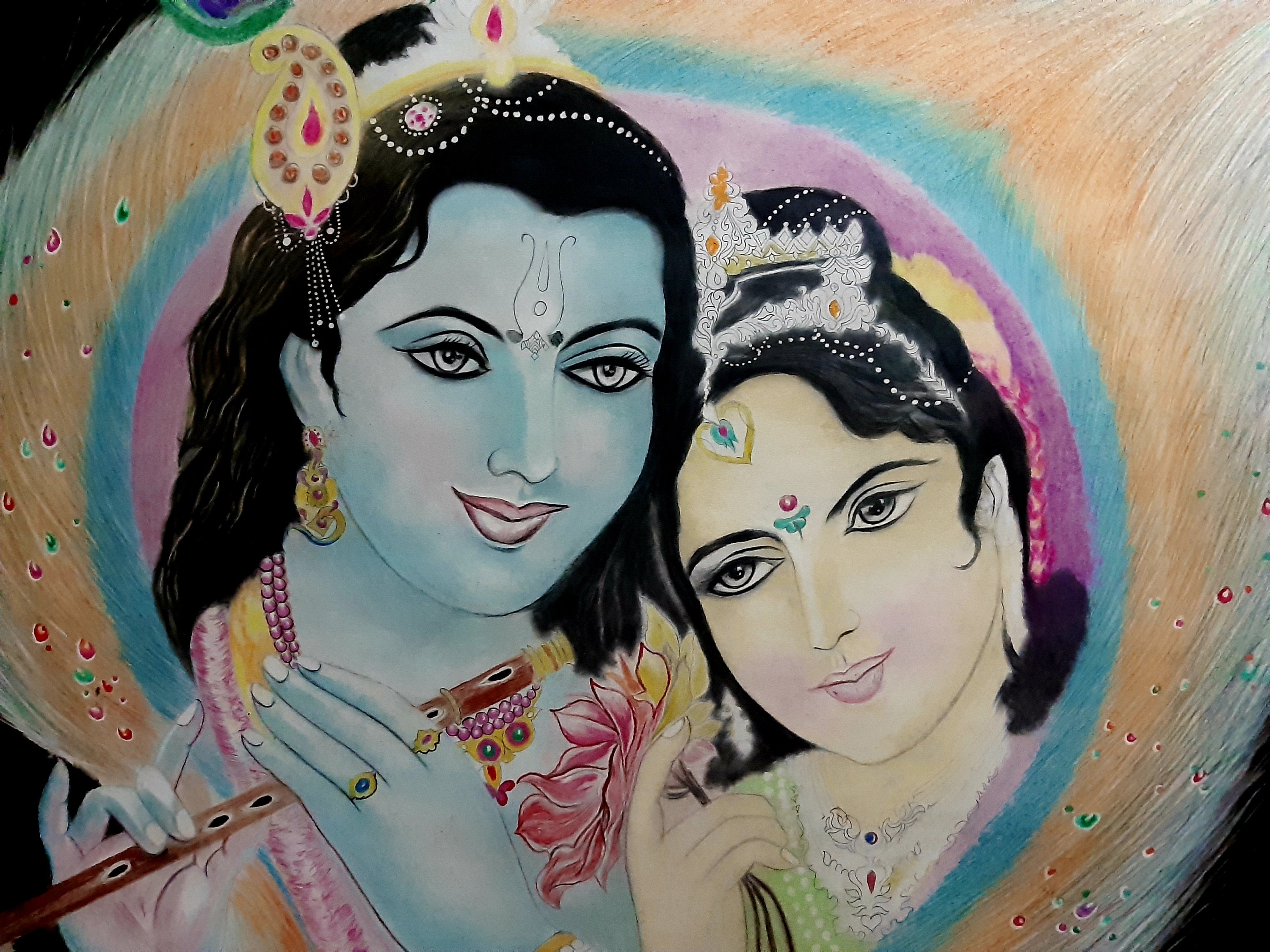 Painting Of Radha Krishna Drawing In Pencils - GranNino