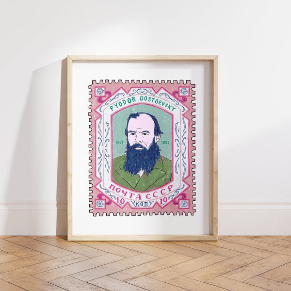 Fyodor Dostoevsky Giclée Art Print - Authors made-up stamp - Writer Art Print