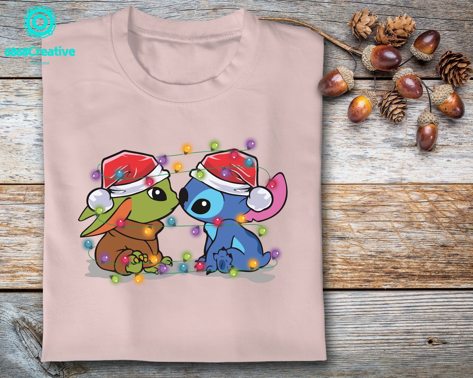 Baby Yoda Kissing Baby Stitch Shirt Christmas Lights Santa Etsy
