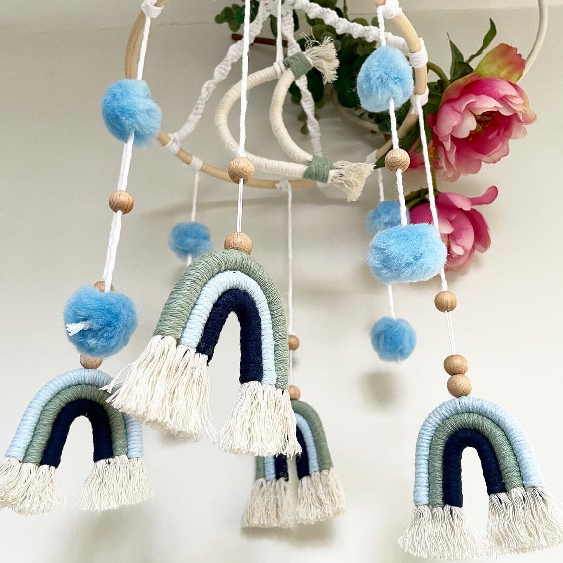 Macrame Baby Mobile Bebé hecho a mano móvil Rainbow baby Etsy