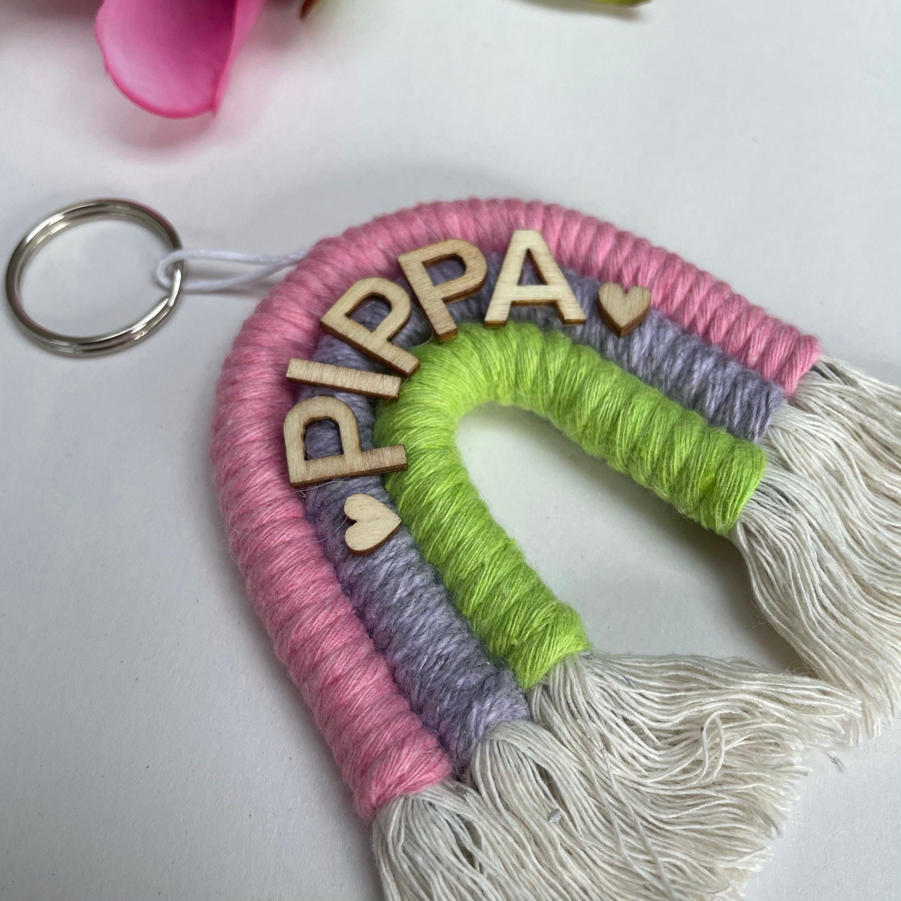 Macrame Rainbow Keychain Cute Keychains Rainbow Keychains Etsy