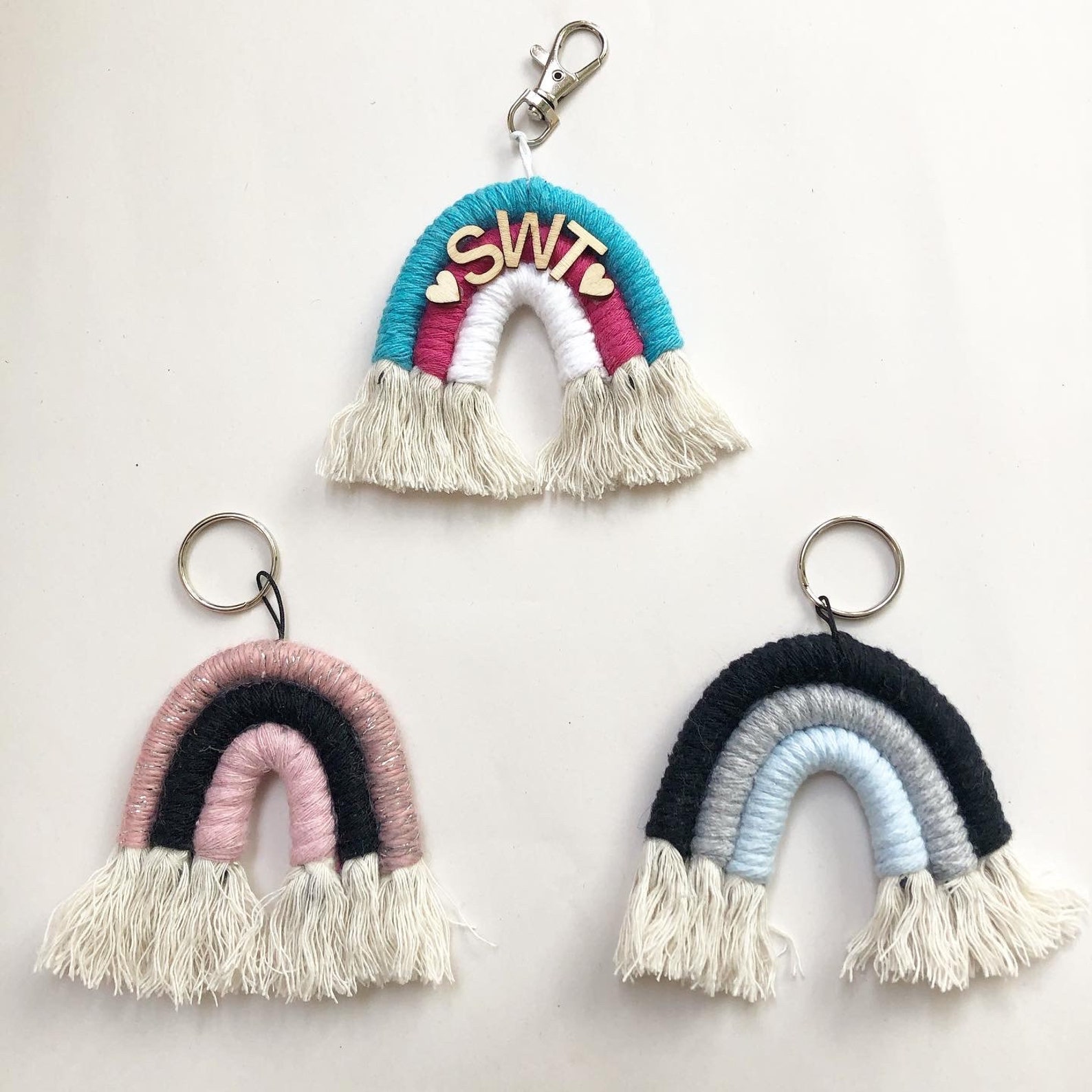 Macrame Rainbow Keychain Cute Keychains Rainbow Keychains Etsy