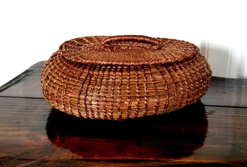 Long Leaf Pine Straw Basket with Lid Handmade Etsy