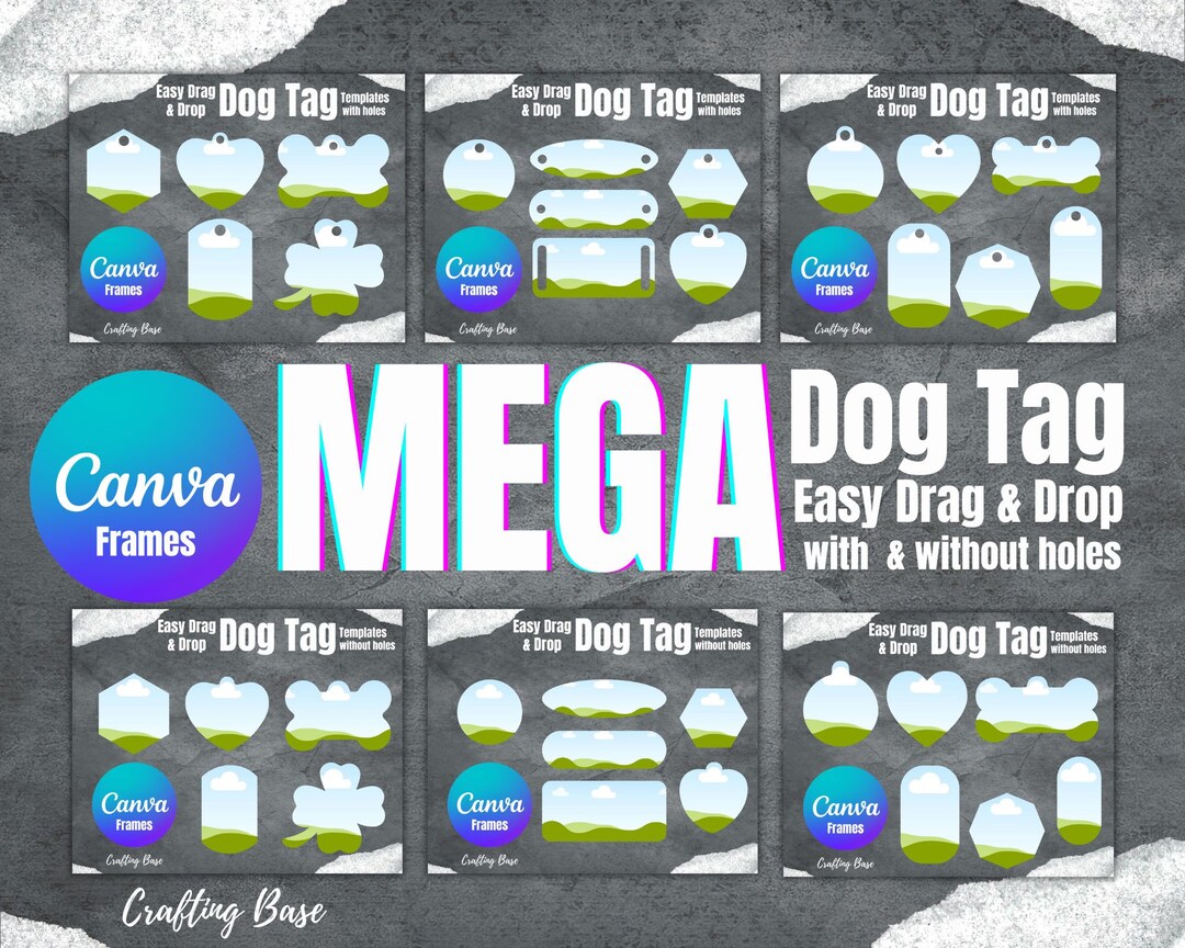 Tag Frame Curves Mega Bundle Dog Tag Frames on Canva With Easy Drag & Drop Editable ...