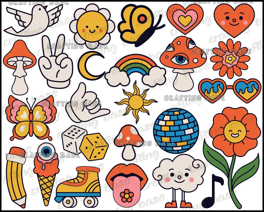 Boho Svg Bundle, Hippie Svg Bundle, Boho Svg, Groovy Vector Art, Retro ...