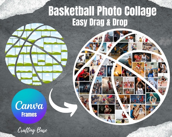 Basketball Photo Collage, Canva Photo Collage, sport photo collage, Template Design Photo Fill, Editable Basketball Photo Collage