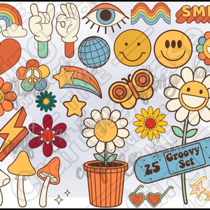 Boho svg bundle, hippie svg bundle, boho svg, boho rainbow svg, Boho Hippie svg, flower svg, Groovy Vector Art, Retro Clipart Set