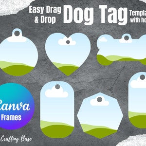 Make Your Own Dog Tag on CANVA with Easy Drag & Drop Editable Canva Frames Template Bundle Dog Bone set2