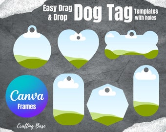 Make Your Own Dog Tag on CANVA with Easy Drag & Drop Editable Canva Frames Template Bundle Dog Bone set2