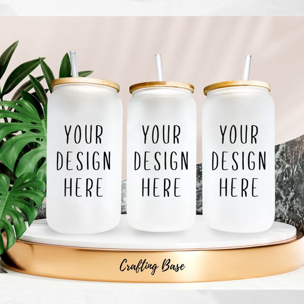 16oz Frosted Glass Can Mockup Full wrap, Frosted Libby beer glass mockup, Sublimation JPEG and PNG files, Transparent PNG mockup 1290