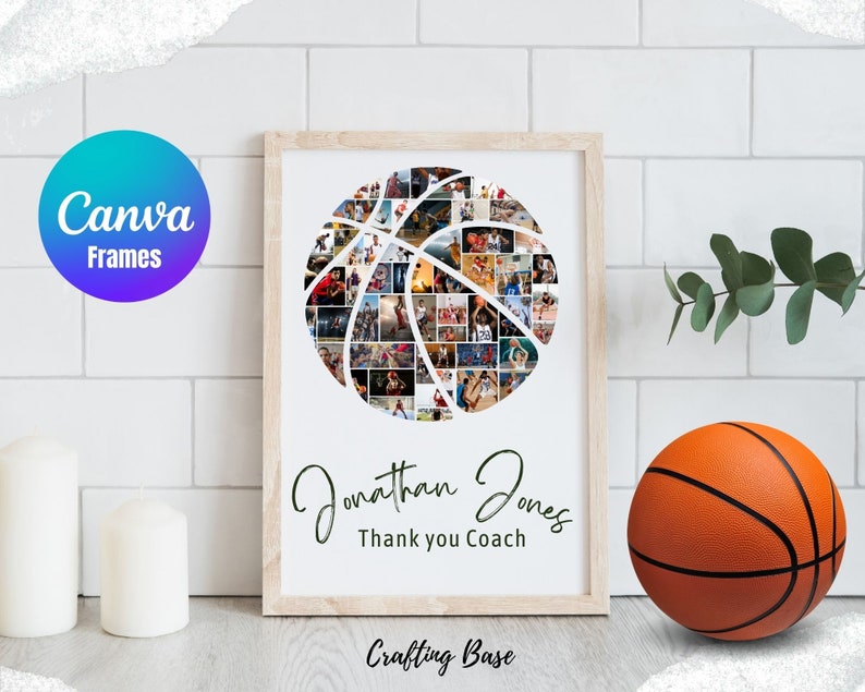 Basketball Photo Collage, Canva Photo Collage, sport photo collage, Template Design Photo Fill, Editable Basketball Photo Collage image 2