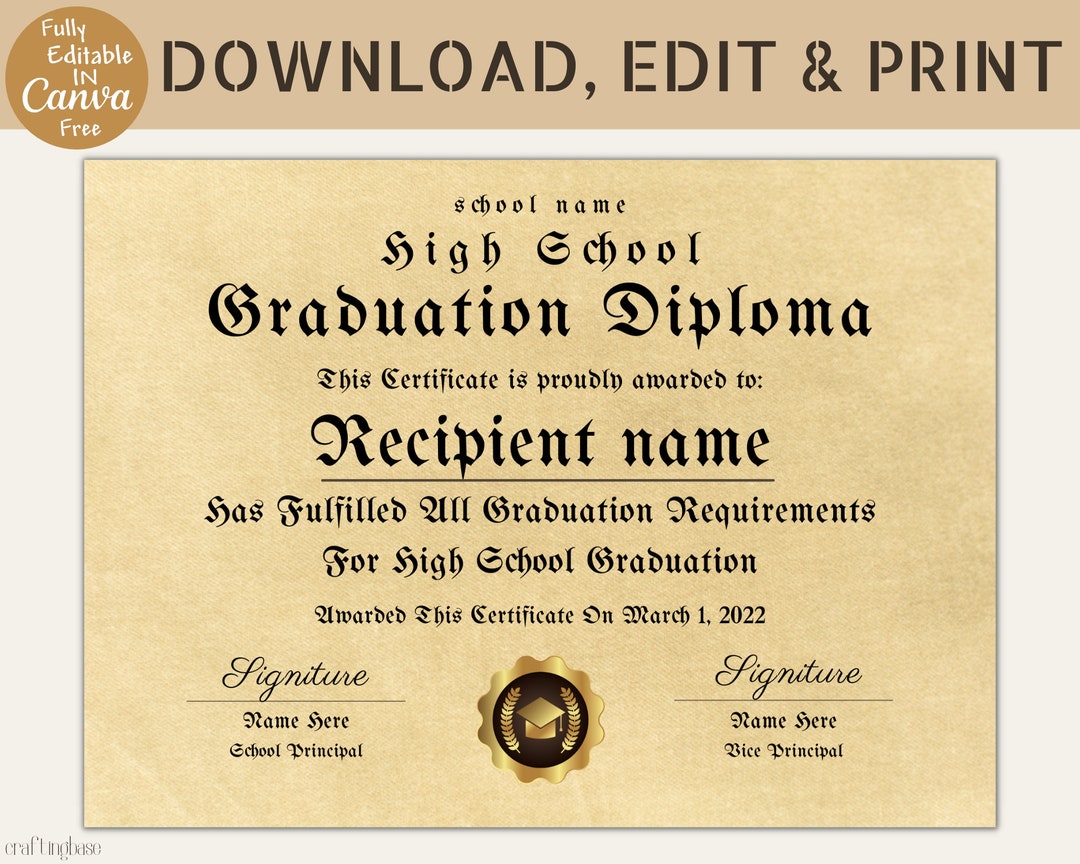 Editable High School Diploma Template Diploma Certificate Canva editable-high-school-diploma-template-diploma-certificate-canva
