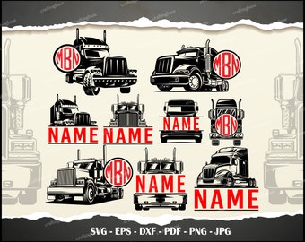 Truck monogram svg, split monogram svg, truck png, truck clipart, big truck svg, truck driver svg, split truck svg, 18 wheeler svg