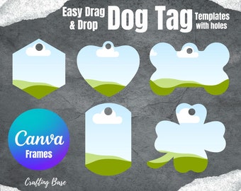 Make Your Own Dog Tag on CANVA with Easy Drag & Drop Editable Canva Frames Template Bundle Dog Bone set1