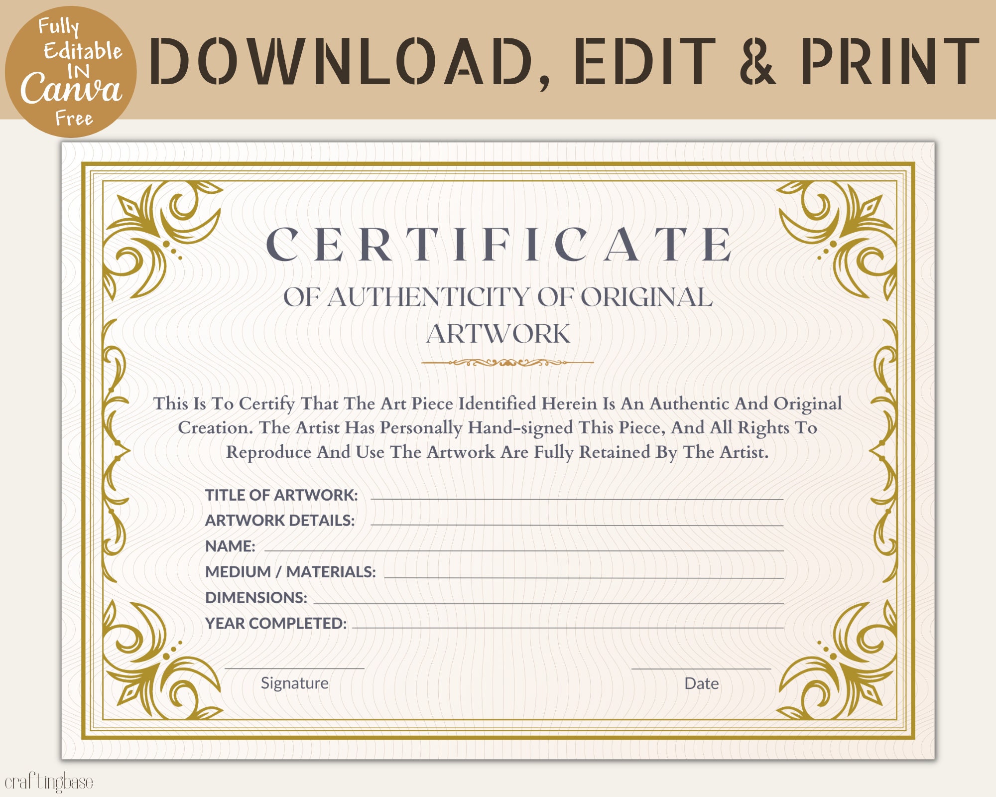 Editable Certificate Of Authenticity For Artwork Artwork Etsy Hong Kong
