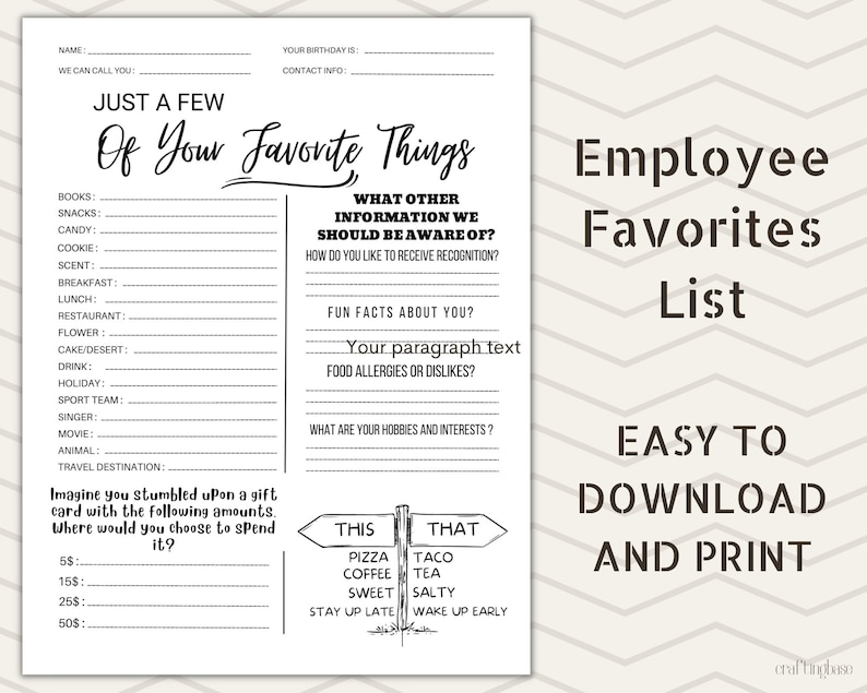 Employee Favorites List Employee Wishlist Printable Employee employee-favorites-list-employee-wishlist-printable-employee