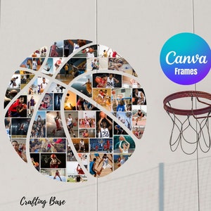 Basketball Photo Collage, Canva Photo Collage, sport photo collage, Template Design Photo Fill, Editable Basketball Photo Collage image 3