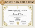 Editable Certificate of Baptism Template, Baptism Certificate, Canva Template,Keepsake for Family, Personalized Child's Baptism in Canva product logo