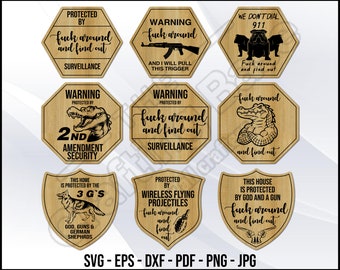 Protected by fuck around and find out svg PNG, Security Sign, Funny home security, porch decor, surveillance sign, Funny Yard Sign