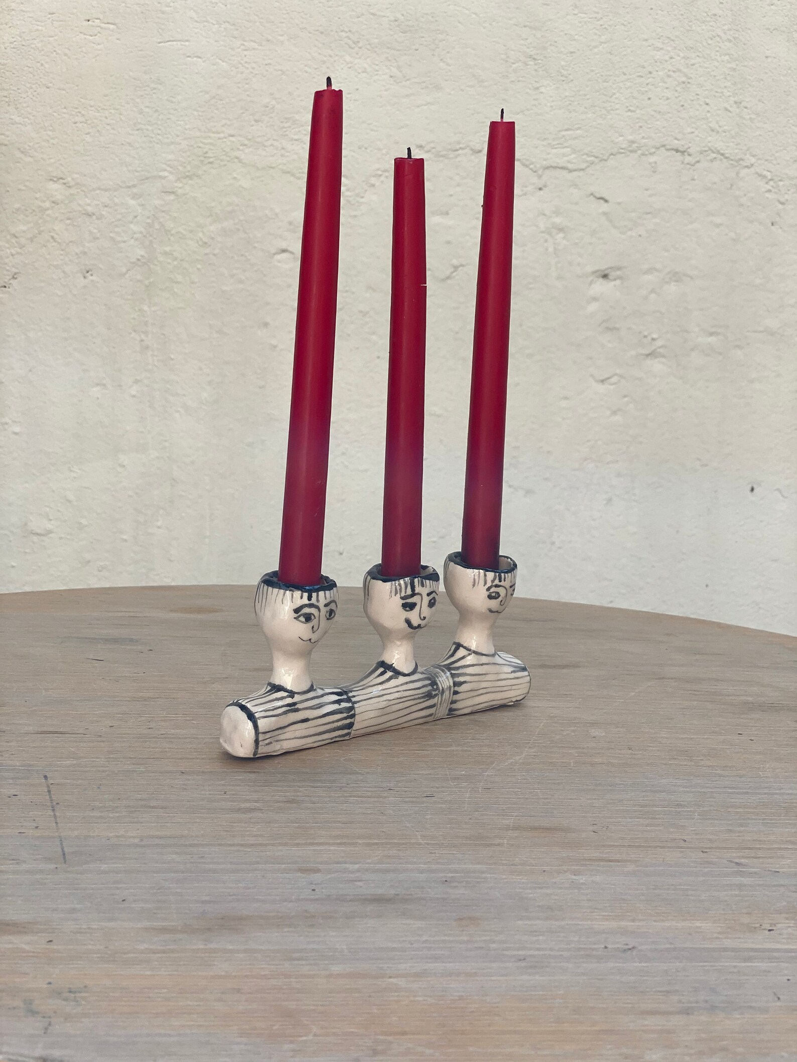 Ceramic Candle Holder. Handmade Candle Holder. Handpainted Boys Faces