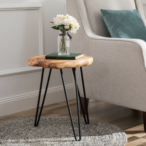 Modern Grey Finished 14”X14”X18” Mountain Woods Live Edge Stool/Side Table Made with Hand Selected Organic Acacia Wood Modern Grey Finished 14”X14”X18” Mountain Woods Live Edge Stool/Side Table Made with Hand Selected Organic Acacia Wood