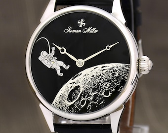 Custom Men's Mechanical Watch Roman Miller - Space Odyssey - Rotating Astronaut